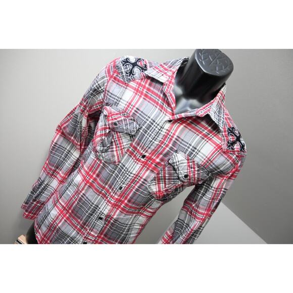 Pop Icon Western Pearl Snaps Shirt Casual Plaid Long Sleeve Mens Size Small - Picture 4 of 7
